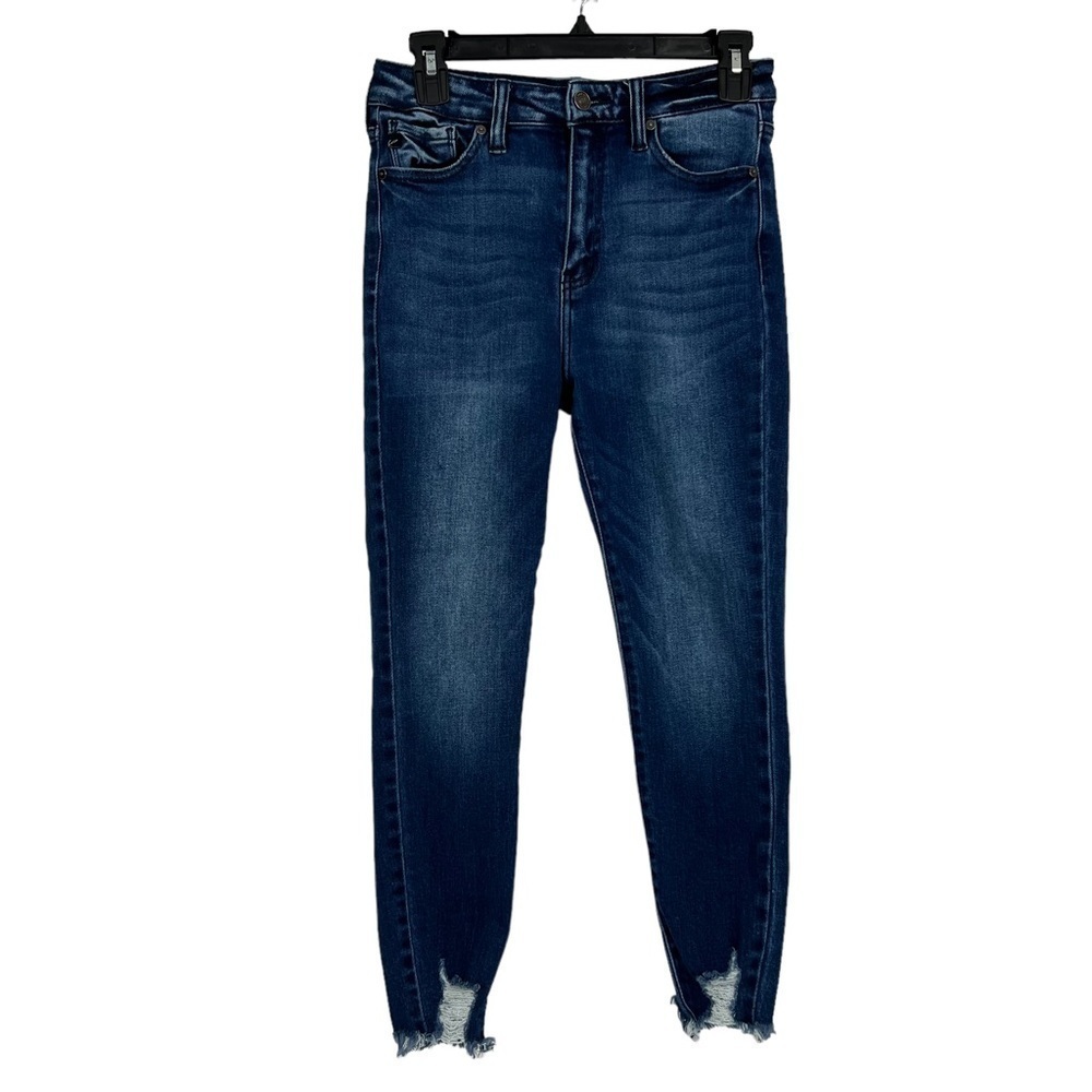 KanCan Junior Women’s Shark Bite Blue Jeans Sz 7 (27) Distressed Stretch Ripped